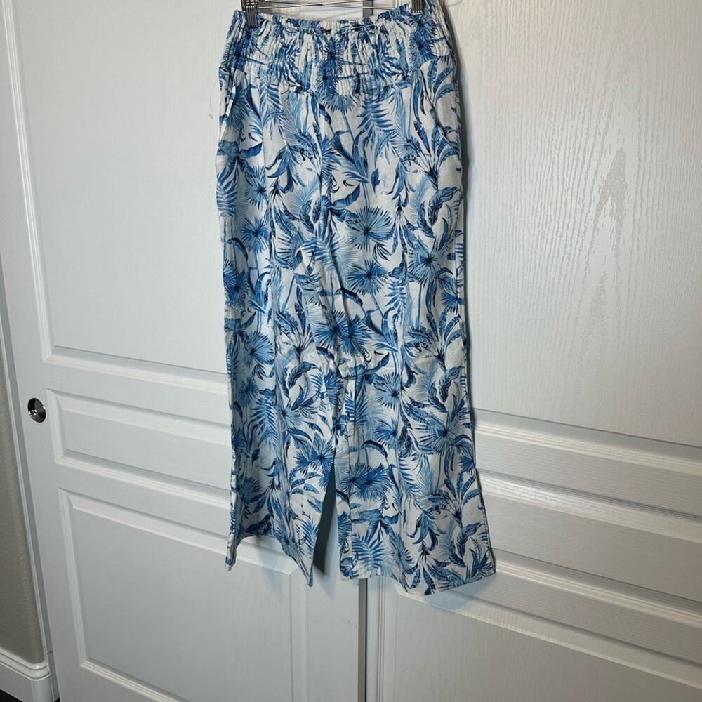 NWOT Tahari linen viscose Blue and White Wide Leg Pants sz M